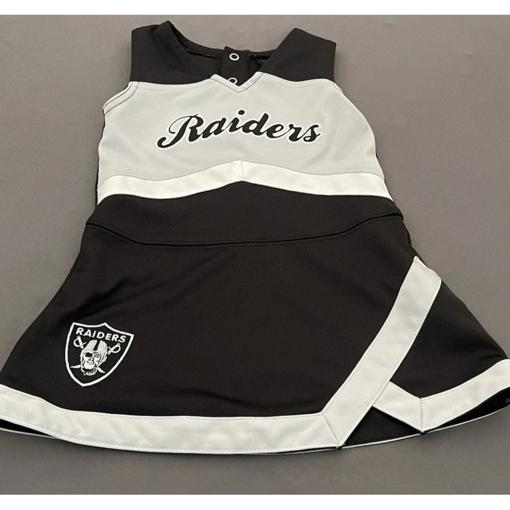 NFL Kids Size 2T Raiders Cheerleader Dress Football Black Gray V Neck Sleeveless